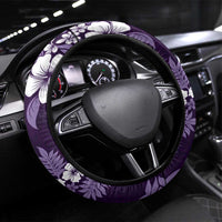 Hawaiian Hibiscus Tribal Floral Purple Steering Wheel Cover Polynesian Tapa Pattern - Polynesian Pride