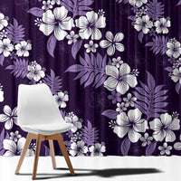 Hawaiian Hibiscus Tribal Floral Purple Window Curtain Polynesian Tapa Pattern - Polynesian Pride