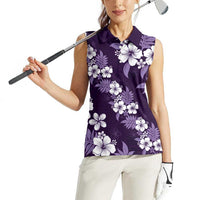 Hawaiian Hibiscus Tribal Floral Purple Women Sleeveless Polo Shirt Polynesian Tapa Pattern - Polynesian Pride
