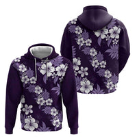 Hawaiian Hibiscus Tribal Floral Purple Zip Hoodie Polynesian Tapa Pattern - Polynesian Pride