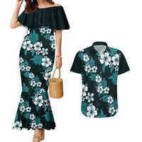 Hawaiian Hibiscus Tribal Floral Teal Couples Matching Mermaid Dress and Hawaiian Shirt Polynesian Tapa Pattern LT01 Teal - Polynesian Pride