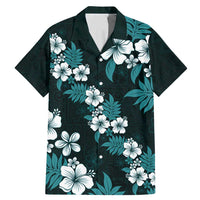 Hawaiian Hibiscus Tribal Floral Teal Family Matching Mermaid Dress and Hawaiian Shirt Polynesian Tapa Pattern - Polynesian Pride