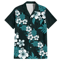 Hawaiian Hibiscus Tribal Floral Teal Family Matching Off The Shoulder Long Sleeve Dress and Hawaiian Shirt Polynesian Tapa Pattern LT01 Dad's Shirt - Short Sleeve Teal - Polynesian Pride