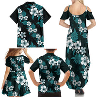 Hawaiian Hibiscus Tribal Floral Teal Family Matching Summer Maxi Dress and Hawaiian Shirt Polynesian Tapa Pattern LT01 - Polynesian Pride