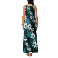 Hawaiian Hibiscus Tribal Floral Teal Family Matching Tank Maxi Dress and Hawaiian Shirt Polynesian Tapa Pattern - Polynesian Pride