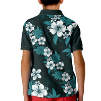 Hawaiian Hibiscus Tribal Floral Teal Kid Polo Shirt Polynesian Tapa Pattern - Polynesian Pride