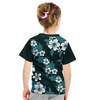Hawaiian Hibiscus Tribal Floral Teal Kid T Shirt Polynesian Tapa Pattern - Polynesian Pride