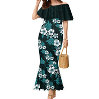 Hawaiian Hibiscus Tribal Floral Teal Mermaid Dress Polynesian Tapa Pattern - Polynesian Pride