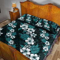 Hawaiian Hibiscus Tribal Floral Teal Quilt Bed Set Polynesian Tapa Pattern - Polynesian Pride