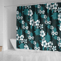 Hawaiian Hibiscus Tribal Floral Teal Shower Curtain Polynesian Tapa Pattern - Polynesian Pride