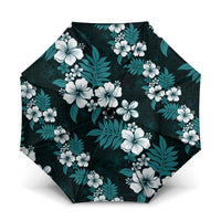 Hawaiian Hibiscus Tribal Floral Teal Umbrella Polynesian Tapa Pattern - Polynesian Pride