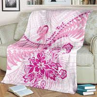 Personalised New Zealand Pink Fern Breast Cancer Blanket Polynesian Pattern