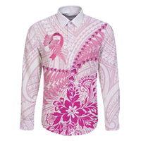 Personalised New Zealand Pink Fern Breast Cancer Family Matching Off The Shoulder Long Sleeve Dress and Hawaiian Shirt Polynesian Pattern
