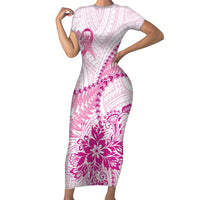 Personalised New Zealand Pink Fern Breast Cancer Family Matching Short Sleeve Bodycon Dress and Hawaiian Shirt Polynesian Pattern LT01 Mom's Dress Pink - Polynesian Pride