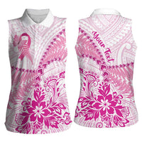 Personalised New Zealand Pink Fern Breast Cancer Women Sleeveless Polo Shirt Polynesian Pattern