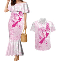 Personalised Aotearoa Breast Cancer Couples Matching Mermaid Dress and Hawaiian Shirt New Zealand Maori Pattern LT01 Pink - Polynesian Pride