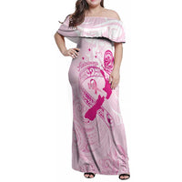 Personalised Aotearoa Breast Cancer Family Matching Off Shoulder Maxi Dress and Hawaiian Shirt New Zealand Maori Pattern LT01 Mom's Dress Pink - Polynesian Pride