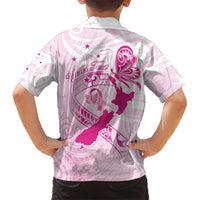 Personalised Aotearoa Breast Cancer Family Matching Short Sleeve Bodycon Dress and Hawaiian Shirt New Zealand Maori Pattern LT01 - Polynesian Pride