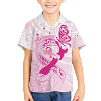 Personalised Aotearoa Breast Cancer Family Matching Short Sleeve Bodycon Dress and Hawaiian Shirt New Zealand Maori Pattern LT01 Son's Shirt Pink - Polynesian Pride