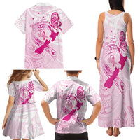 Personalised Aotearoa Breast Cancer Family Matching Tank Maxi Dress and Hawaiian Shirt New Zealand Maori Pattern