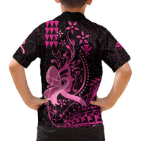 Hawaii Breast Cancer Family Matching Off Shoulder Short Dress and Hawaiian Shirt Girl Floral Kakau Pattern LT01 - Polynesian Pride