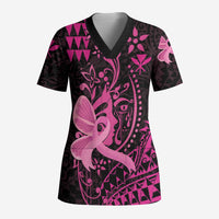 Hawaii Breast Cancer Scrub Top Girl Floral Kakau Pattern - Polynesian Pride