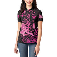 Hawaii Breast Cancer Women Polo Shirt Girl Floral Kakau Pattern