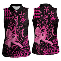 Hawaii Breast Cancer Women Sleeveless Polo Shirt Girl Floral Kakau Pattern