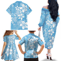 Fiji Tapa Pattern Family Matching Off The Shoulder Long Sleeve Dress and Hawaiian Shirt Plumeria Floral