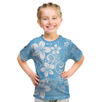 Fiji Tapa Pattern Kid T Shirt Plumeria Floral LT01 Blue - Polynesian Pride