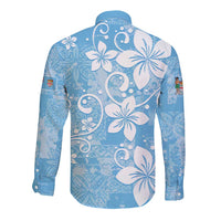 Fiji Tapa Pattern Long Sleeve Button Shirt Plumeria Floral LT01 - Polynesian Pride