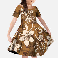 Plumeria Floral Tapa Pattern Vintage Gold Family Matching Puletasi and Hawaiian Shirt LT01 Daughter's Dress Gold - Polynesian Pride