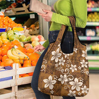 Plumeria Floral Tapa Pattern Vintage Gold Grocery Bag