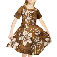Plumeria Floral Tapa Pattern Vintage Gold Kid Short Sleeve Dress