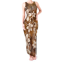 Plumeria Floral Tapa Pattern Vintage Gold Tank Maxi Dress