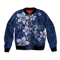 Plumeria Floral Tapa Pattern Navy Blue Bomber Jacket LT01 Unisex Blue - Polynesian Pride