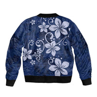 Plumeria Floral Tapa Pattern Navy Blue Bomber Jacket LT01 - Polynesian Pride
