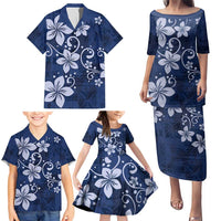 Plumeria Floral Tapa Pattern Navy Blue Family Matching Puletasi and Hawaiian Shirt LT01 - Polynesian Pride