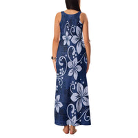 Plumeria Floral Tapa Pattern Navy Blue Family Matching Tank Maxi Dress and Hawaiian Shirt