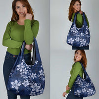 Plumeria Floral Tapa Pattern Navy Blue Grocery Bag