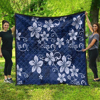 Plumeria Floral Tapa Pattern Navy Blue Quilt LT01 - Polynesian Pride