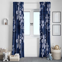 Plumeria Floral Tapa Pattern Navy Blue Window Curtain
