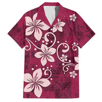 Plumeria Floral Tapa Pattern Ruby Pink Family Matching Tank Maxi Dress and Hawaiian Shirt