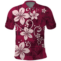 Plumeria Floral Tapa Pattern Ruby Pink Polo Shirt