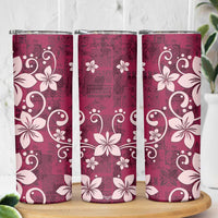 Plumeria Floral Tapa Pattern Ruby Pink Skinny Tumbler