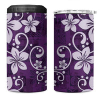 Plumeria Floral Tapa Pattern Amethyst Purple 4 in 1 Can Cooler Tumbler