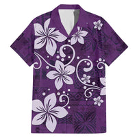 Plumeria Floral Tapa Pattern Amethyst Purple Family Matching Mermaid Dress and Hawaiian Shirt LT01 Dad's Shirt - Short Sleeve Purple - Polynesian Pride