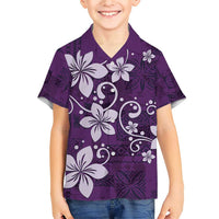 Plumeria Floral Tapa Pattern Amethyst Purple Family Matching Short Sleeve Bodycon Dress and Hawaiian Shirt LT01 Son's Shirt Purple - Polynesian Pride