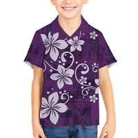 Plumeria Floral Tapa Pattern Amethyst Purple Family Matching Tank Maxi Dress and Hawaiian Shirt