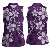 Plumeria Floral Tapa Pattern Amethyst Purple Women Sleeveless Polo Shirt LT01 - Polynesian Pride